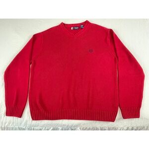 00399 - Chaps Mens XL Red V Neck‎ Knit Sweater Long Sleeve Classic Pullover